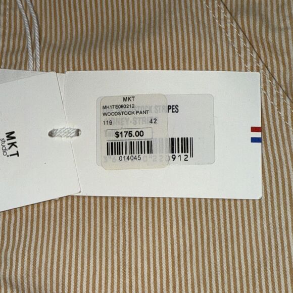 MKT Studio Pinstripe Pants Size 10 US NWT Pale Yellow White Lightweight - Picture 12 of 14